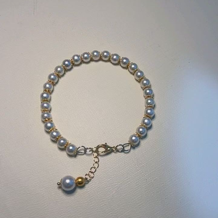 黄铜仿珍珠手链 DIY记忆钢圈手链百搭简约轻奢时尚