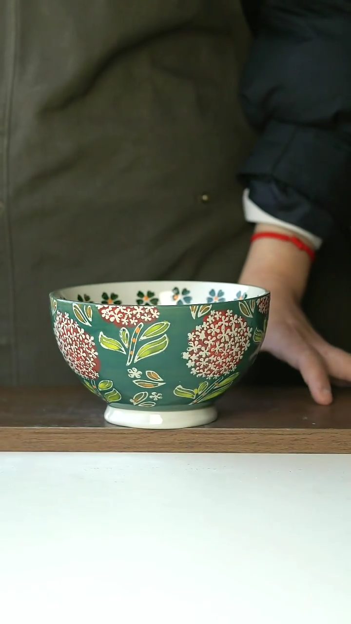 【闪购商品】陶瓷手绘绣球米饭碗14cm@4-2@