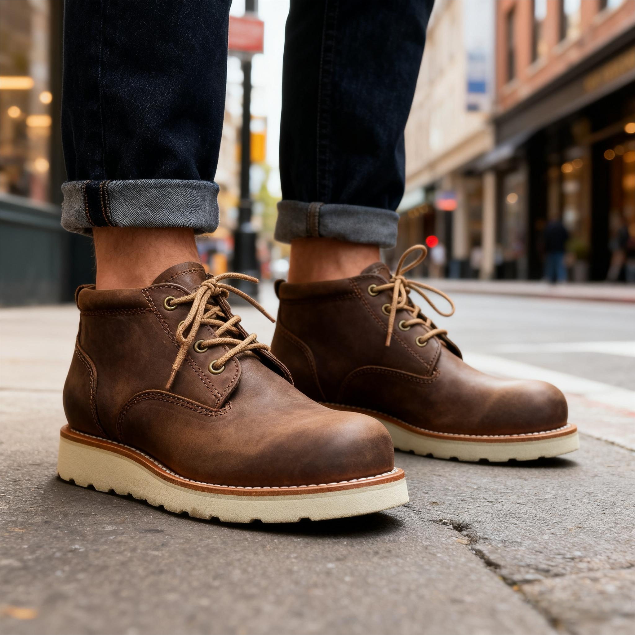 疯马牛皮短靴复古休闲百搭工装靴 经典男士真皮潮鞋