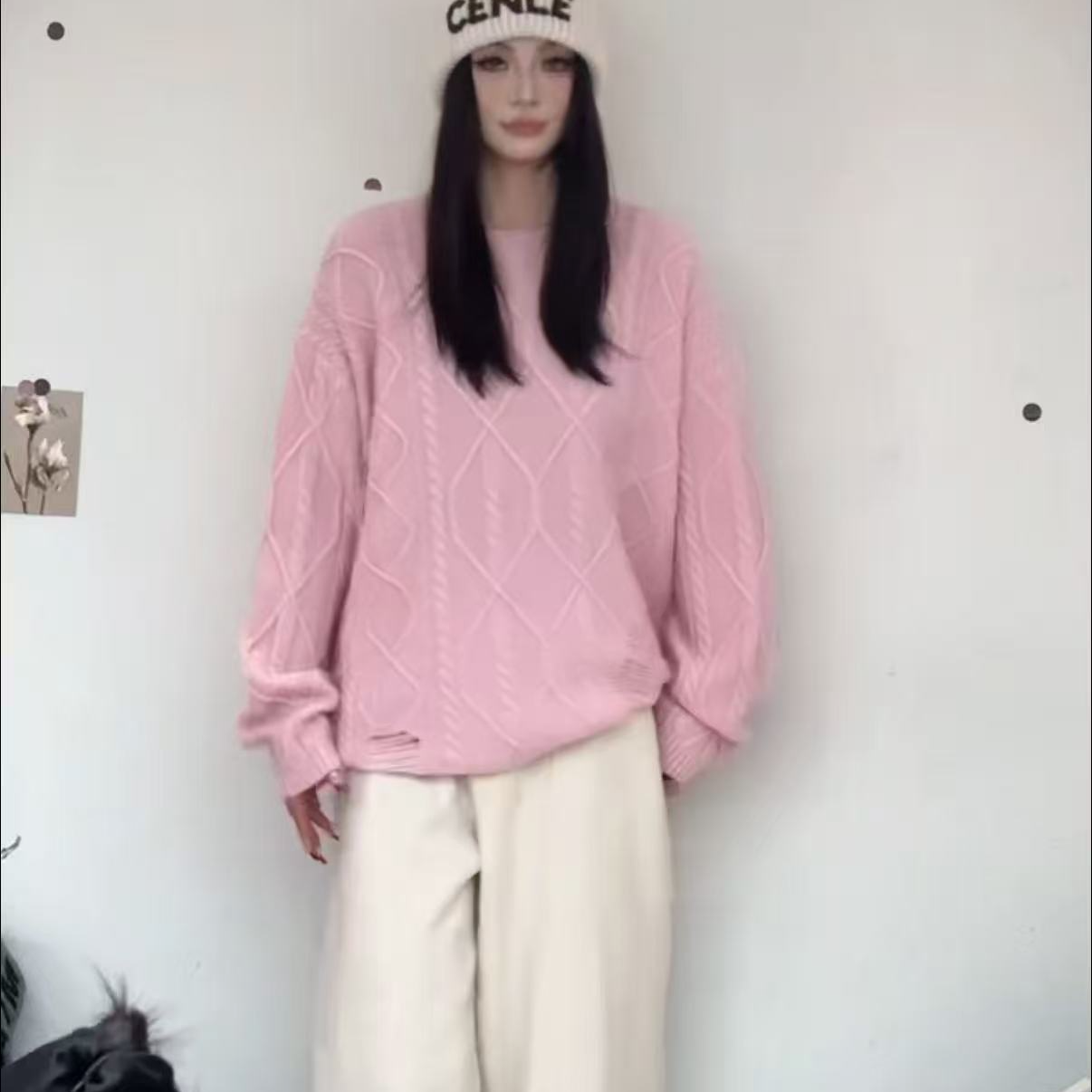 王姐专属-2025秋冬新品慵懒风菱格百搭羊毛衫【R-65083】