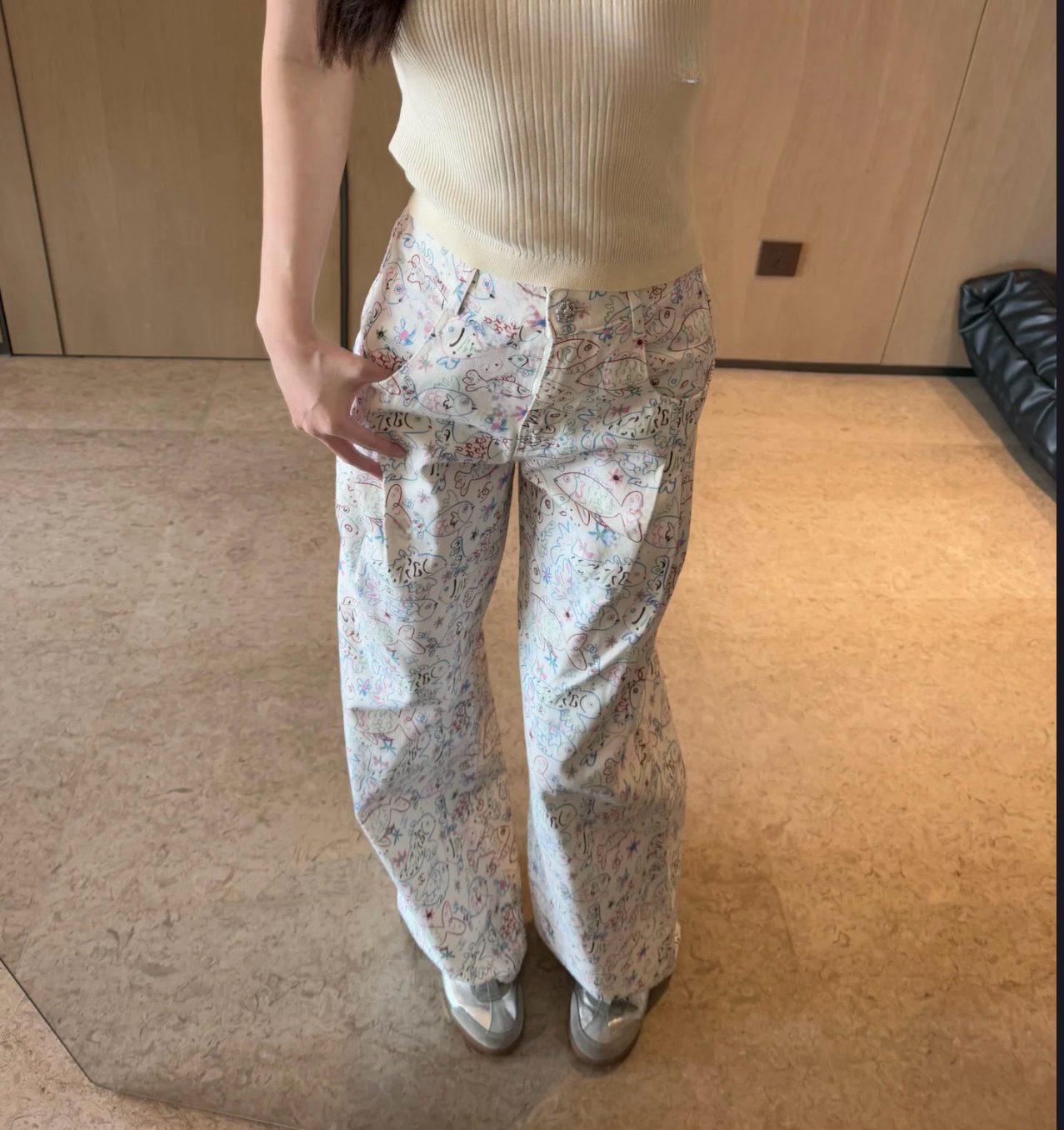 【南油精品】24彩绘小鱼印花宽松阔腿牛仔裤 YZ24K00988