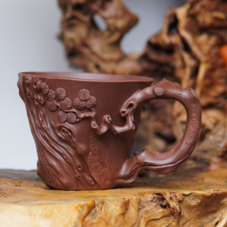 《林栖阁》宜兴黄龙山原矿紫砂纯手工树桩主人杯150CC紫砂杯茶杯