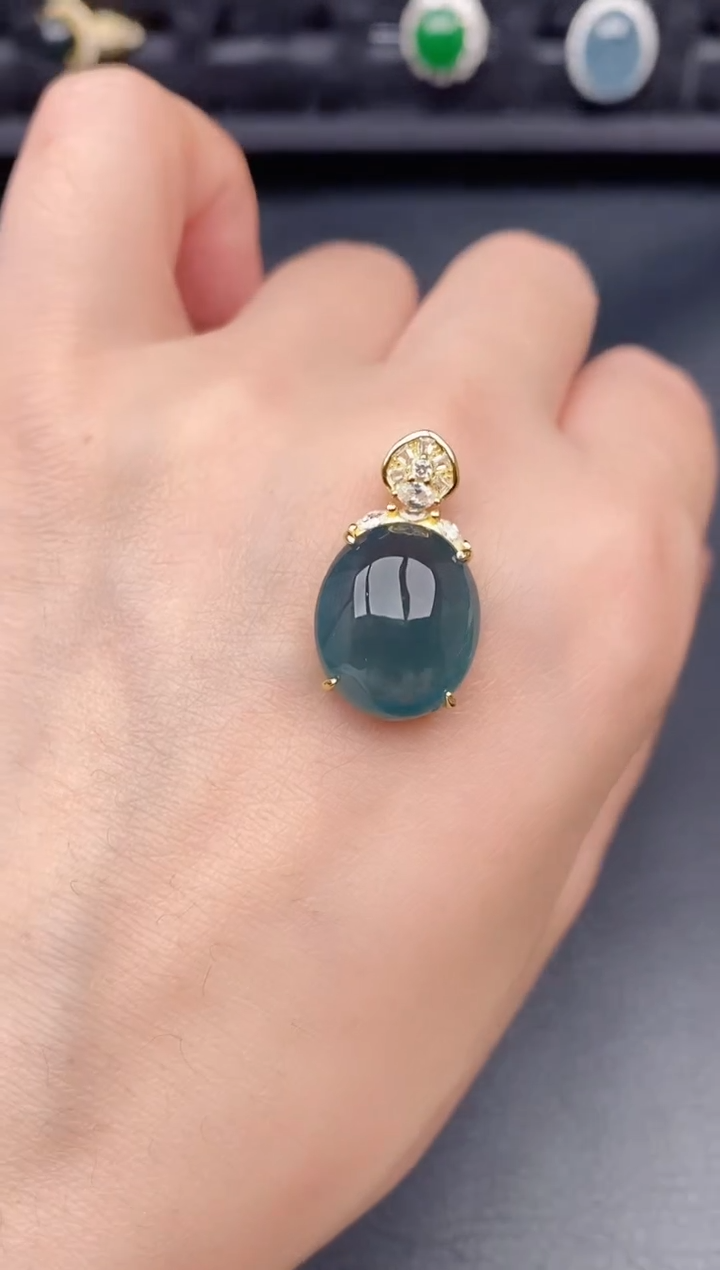 颈饰银S925镶嵌翡翠天然a货翡翠147