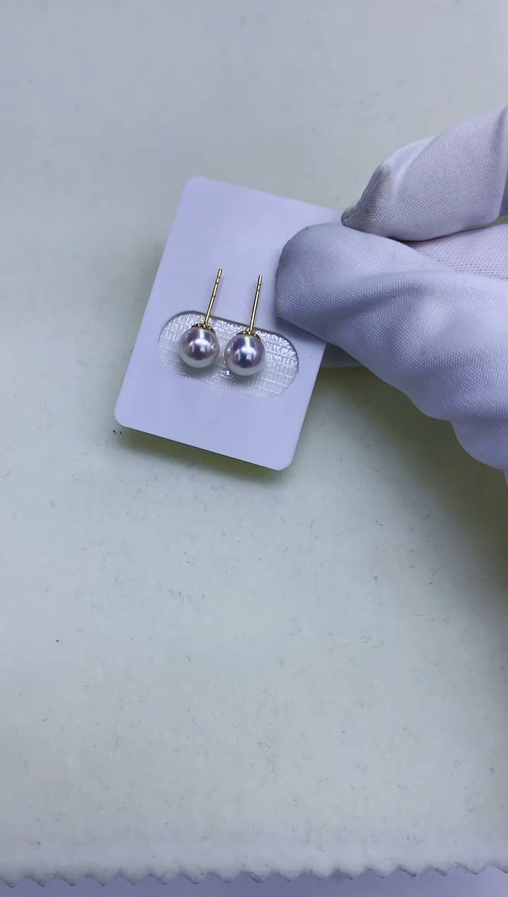 18K金镶嵌DA海水珍珠 X024 耳钉7-8MM
