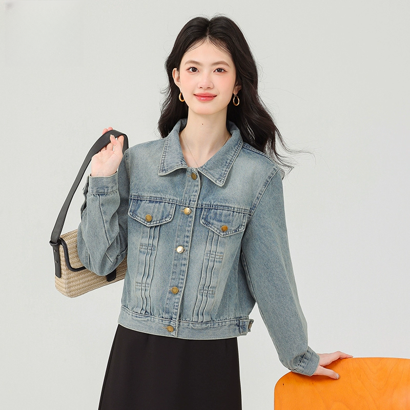 复古百搭牛仔外套女2025新款小个子休闲宽松显瘦夹克上衣TU23892