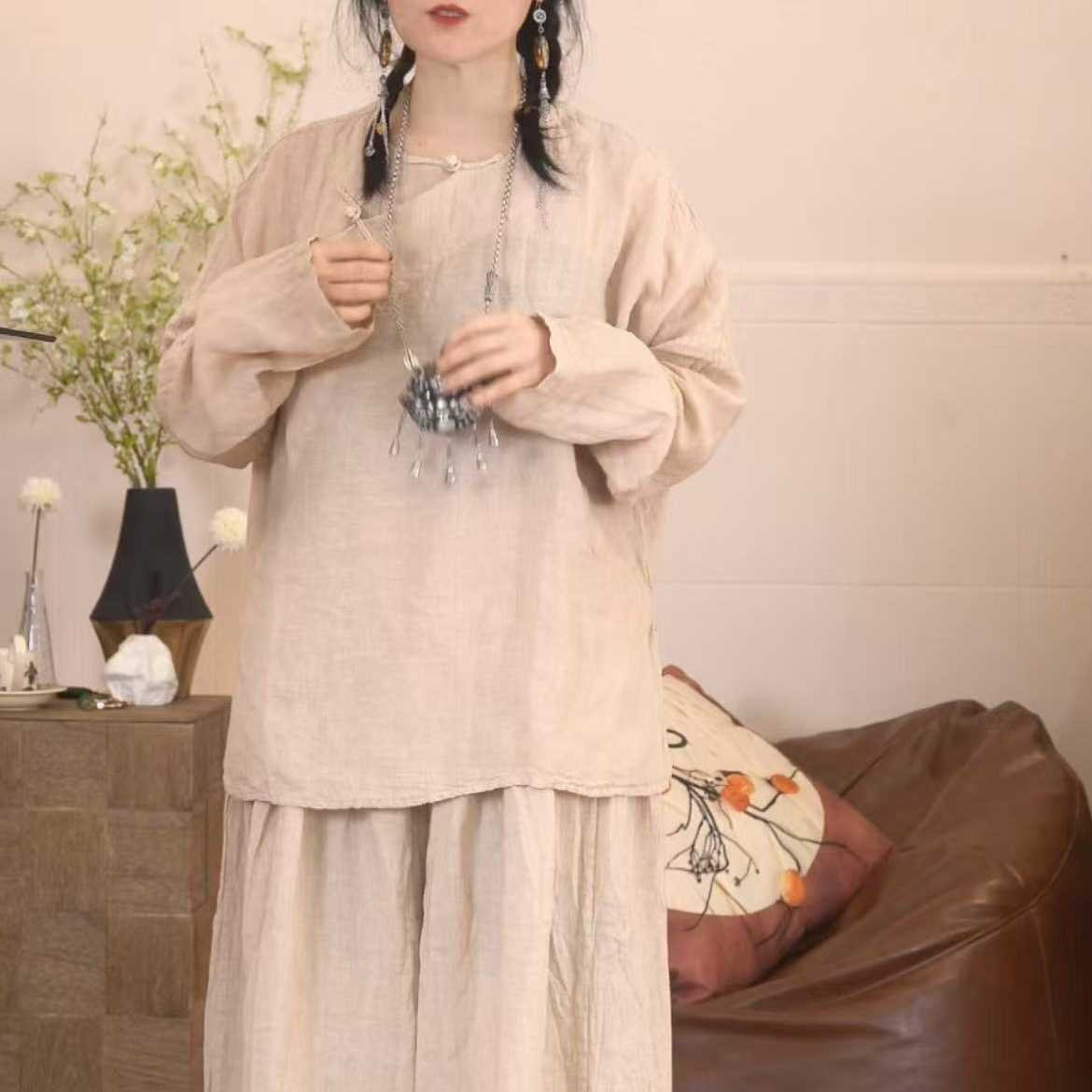 新中式国风盘扣上衣裤子套装衣长62左右胸围130左右无吊牌慎拍