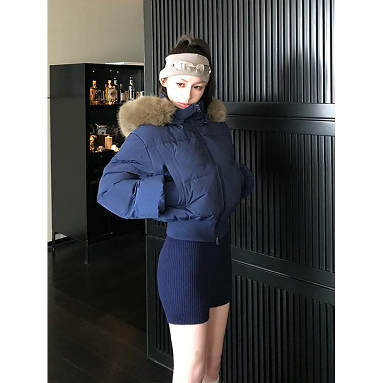 现货纯色设计毛领高级感连帽短款棉服女冬季爆款加厚保暖面包服潮