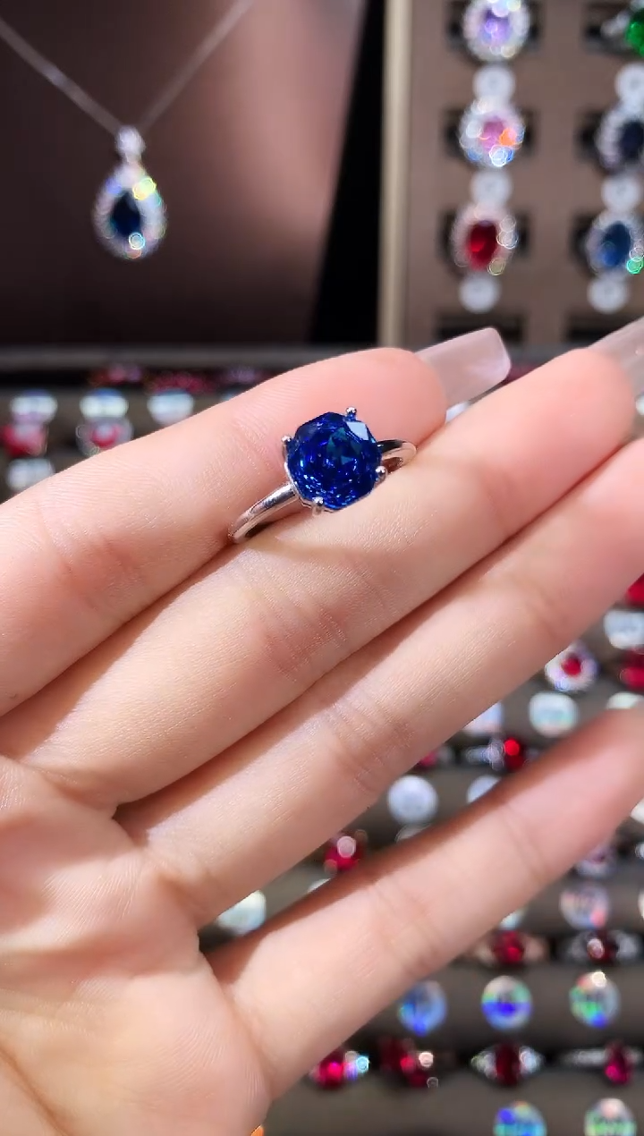 银S925镶嵌戒指海蓝宝石8银色