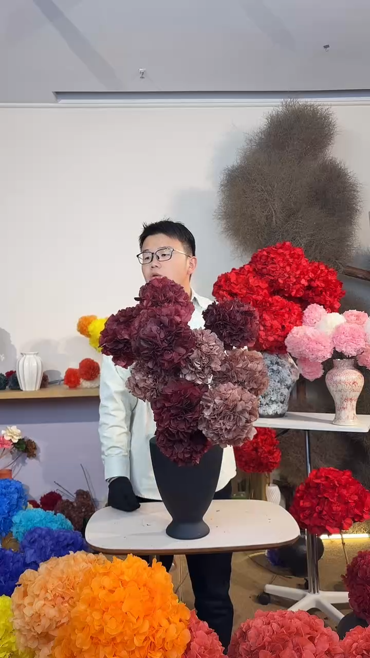 漂色永生绣球小球10枝（酒红6/奶茶4）