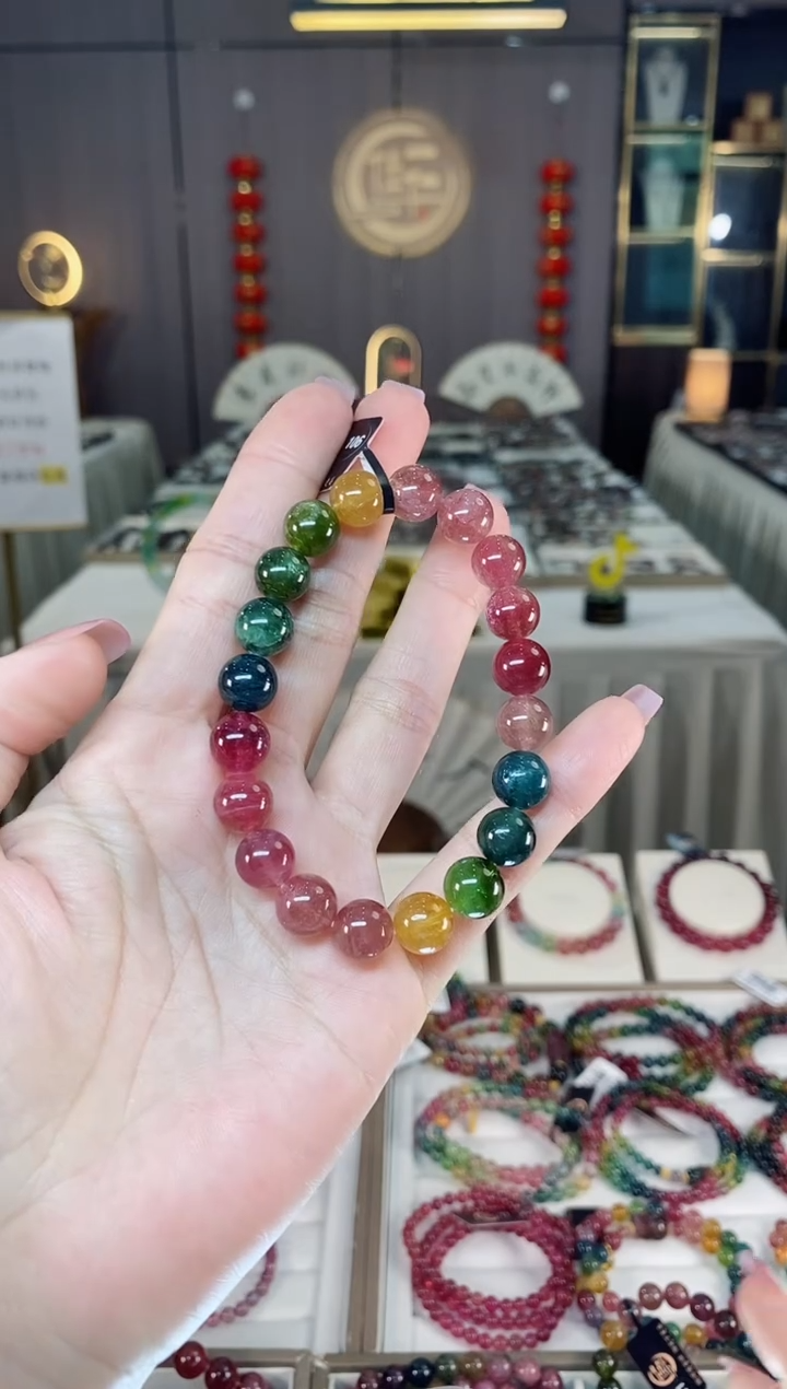 未镶嵌老矿碧玺色标彩虹单圈手串9mm+碧玺hon多样性发货一条
