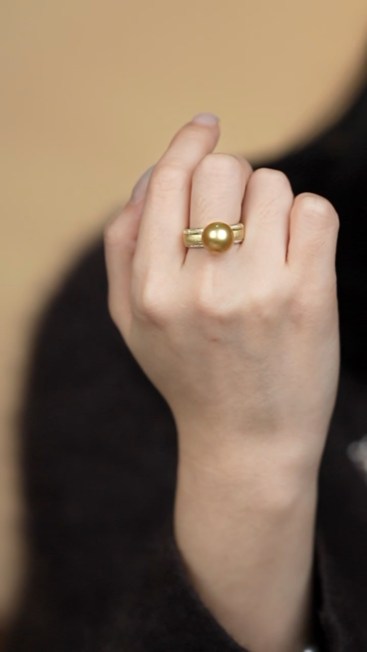 银S925镶嵌戒指海水珍珠11-12金珠戒指