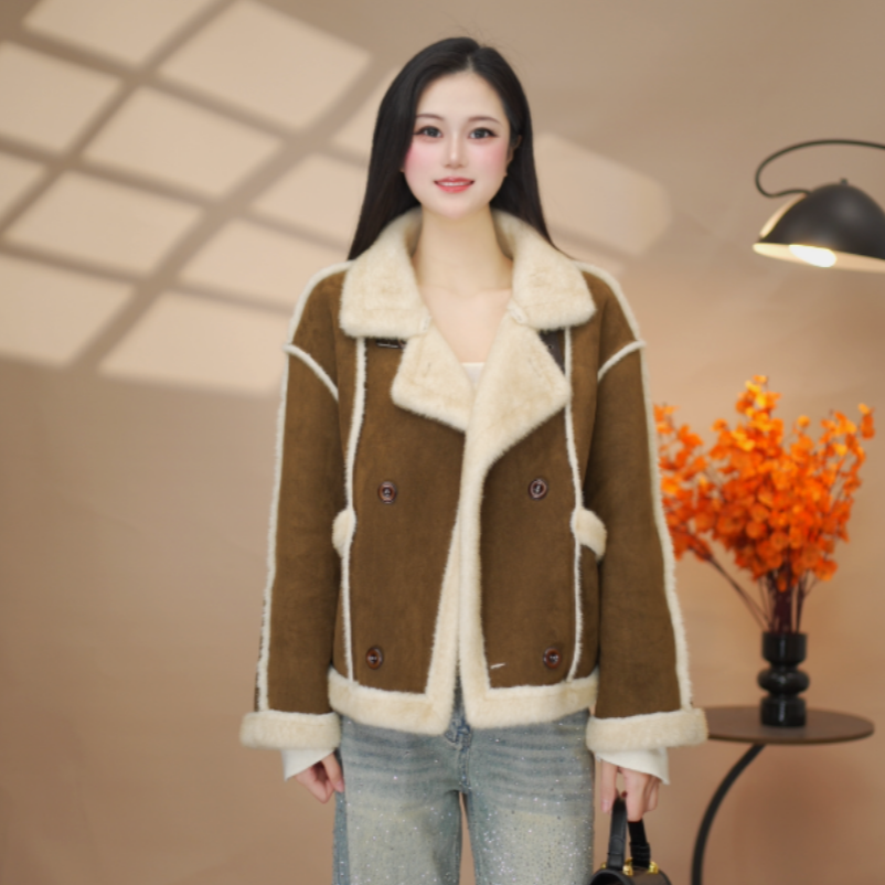 【明星同款】轻奢设计师网红小翻领新款百搭洋气休闲女士加绒外套