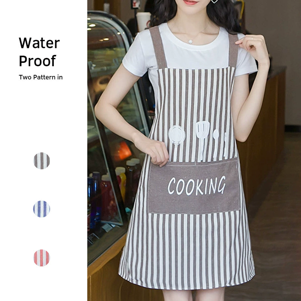 简约布艺围裙双层防水防污家用厨房做饭饭店工作服印制LOGO围裙女