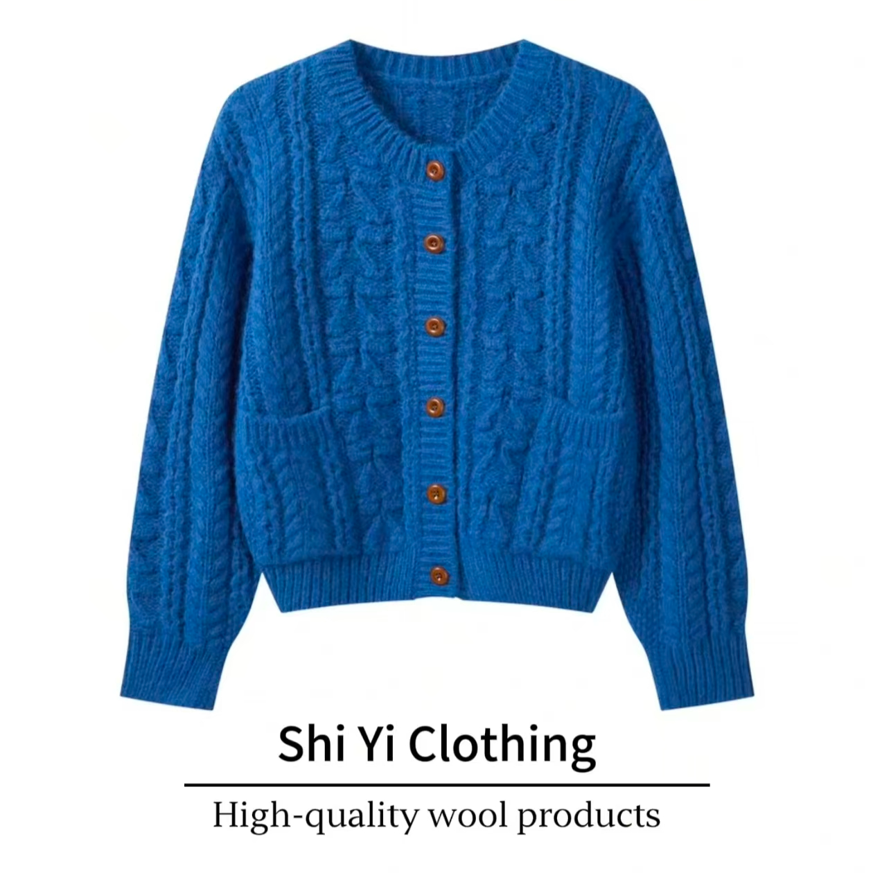 韩系拼接格纹～针织开衫软糯亲肤圆领麻花毛衣外套女#2516