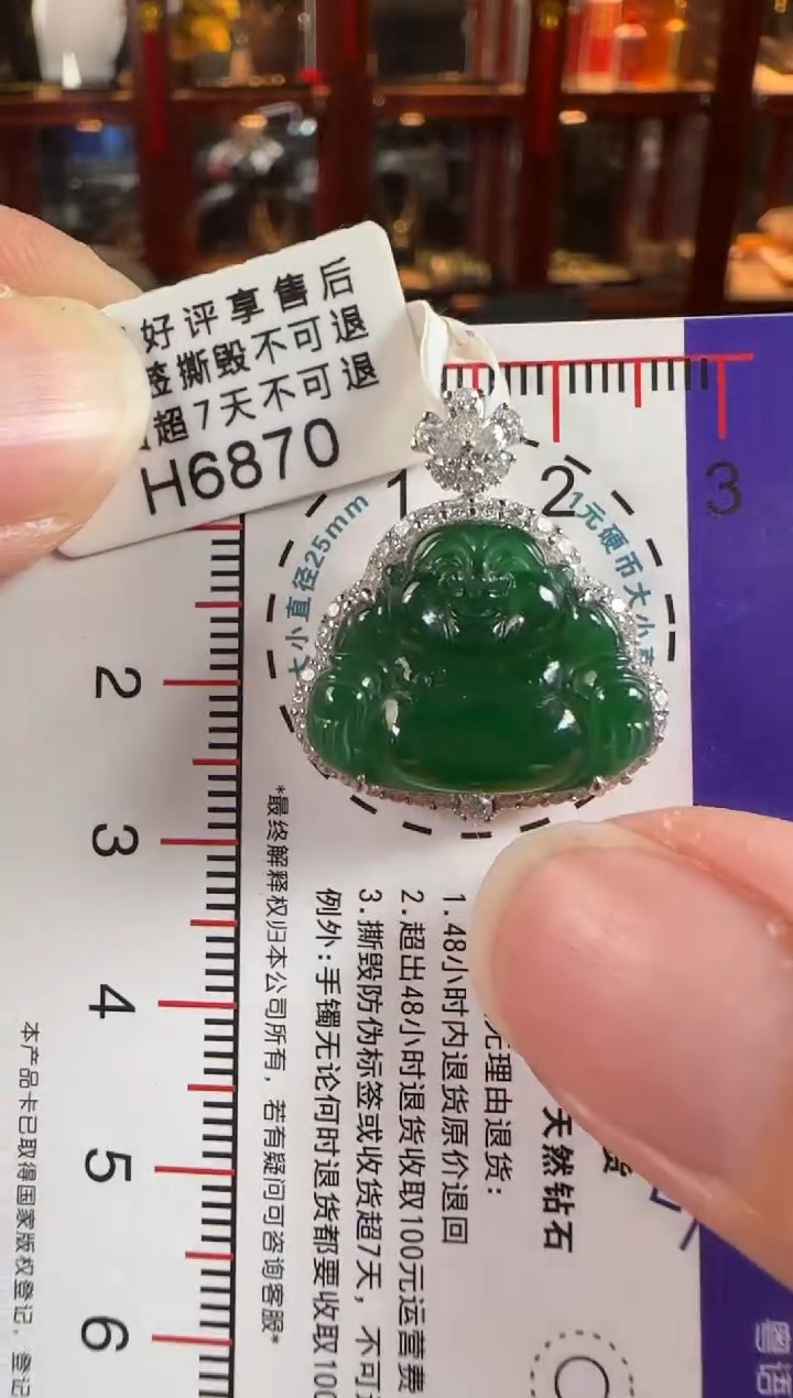 颈饰18K金镶嵌翡翠H6870冰辣绿佛公