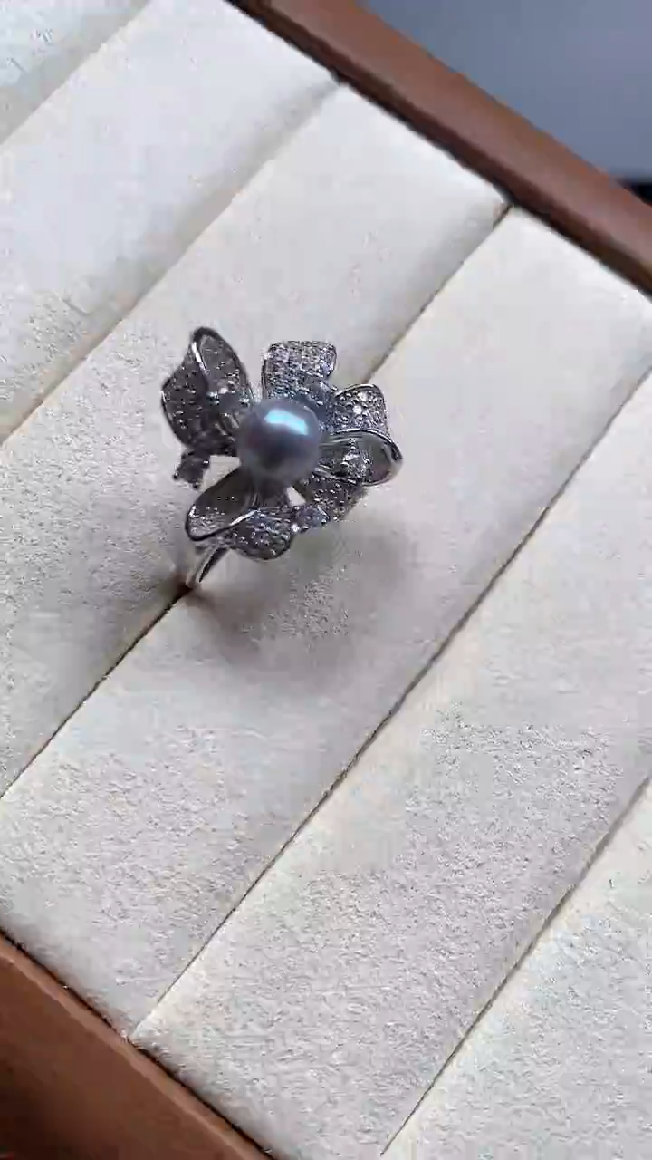 【闪购商品】海水珍珠戒指银S925镶嵌花瓣款珍珠戒指真多麻