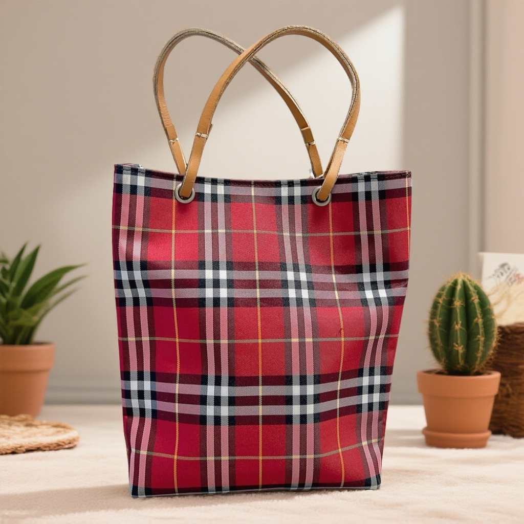 95新 BURBERRY/博柏利 红色格纹手提包 1854 9344 