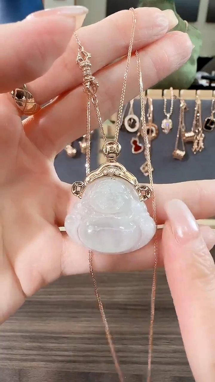 翡翠18K金镶嵌吊坠(不含链)翡翠吊坠多样性发货发其一