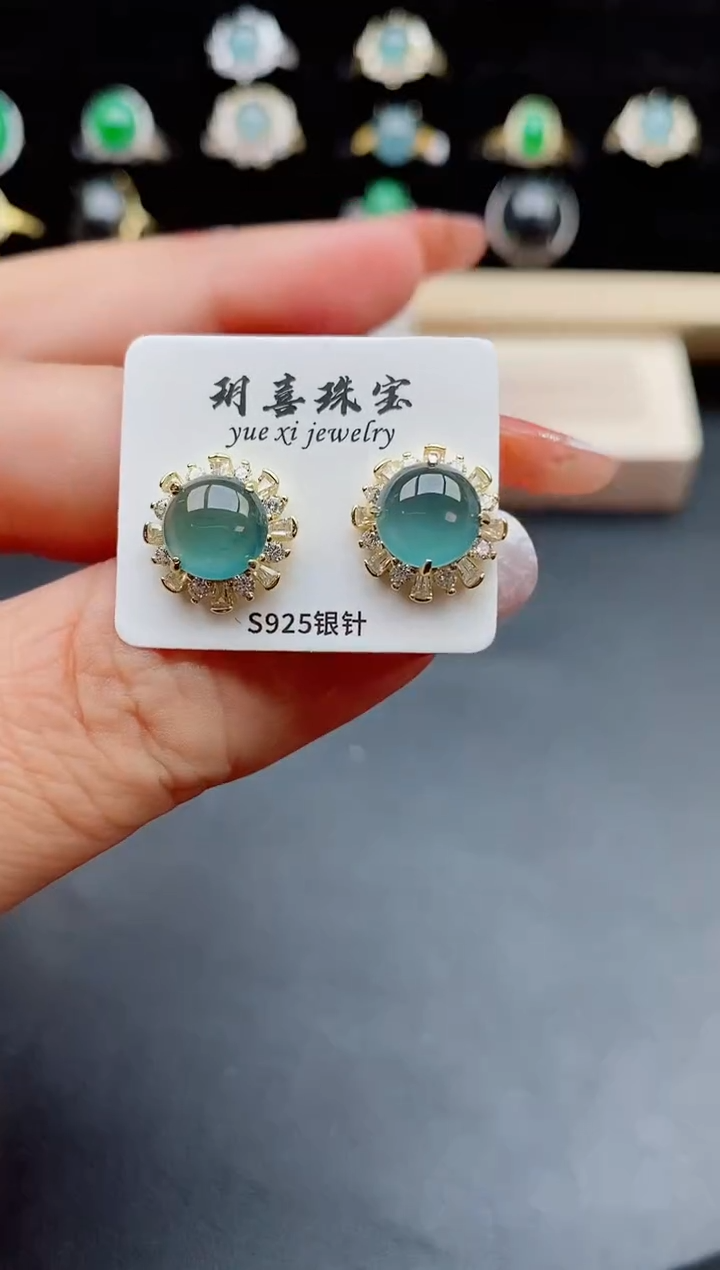 【闪购商品】翡翠耳饰银S925镶嵌50800