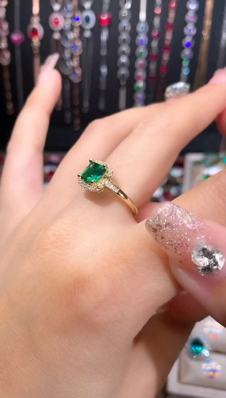 戒指透辉石银S925镶嵌金色