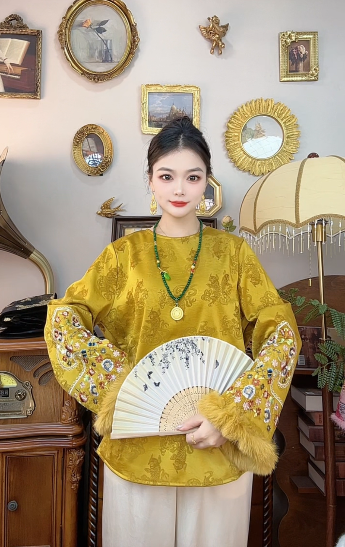 【繁花似锦】新中式国风盘扣立领毛毛加绒保暖新中式温柔新中式女装