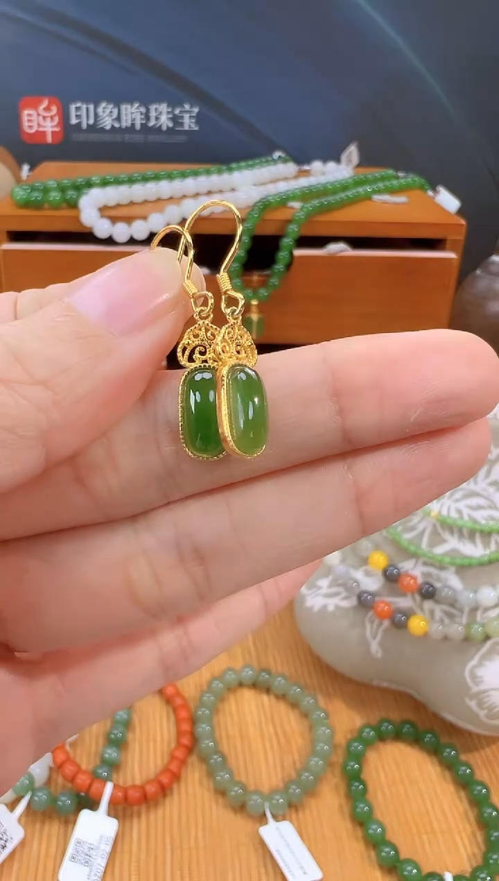 银S925镶嵌和田玉耳饰多样性拍一发一cg