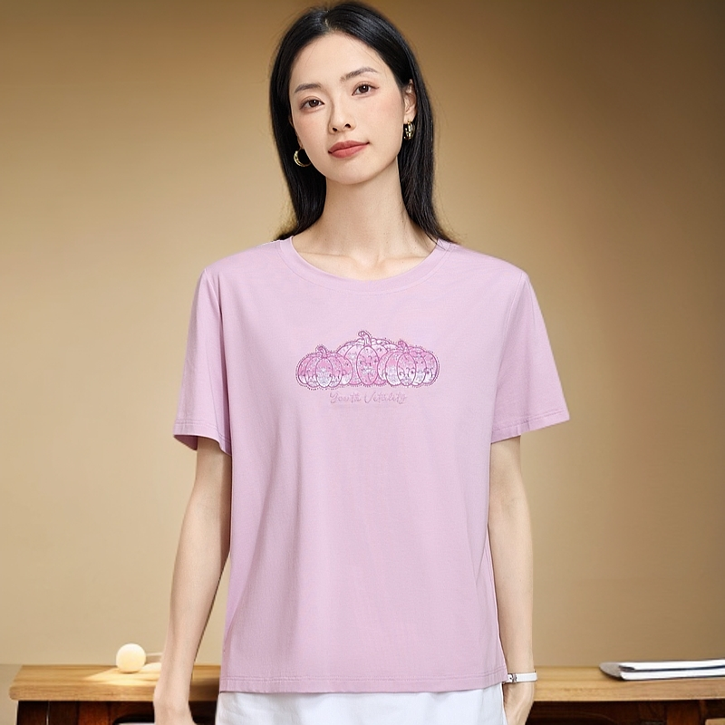 2025JP夏款6295南瓜刺绣圆领薄款女士时尚百搭百夏季搭休闲半袖