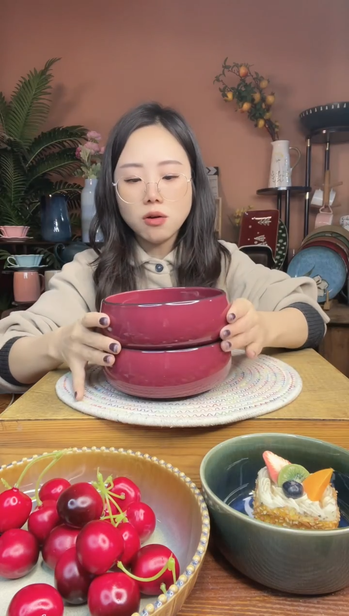 陶瓷瑕疵 6英寸红色啵啵碗 2件 