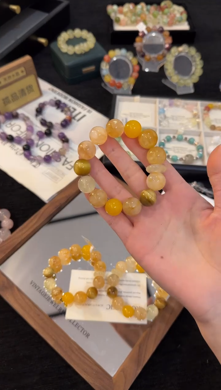 合金手链水晶黄色多宝手链x3395