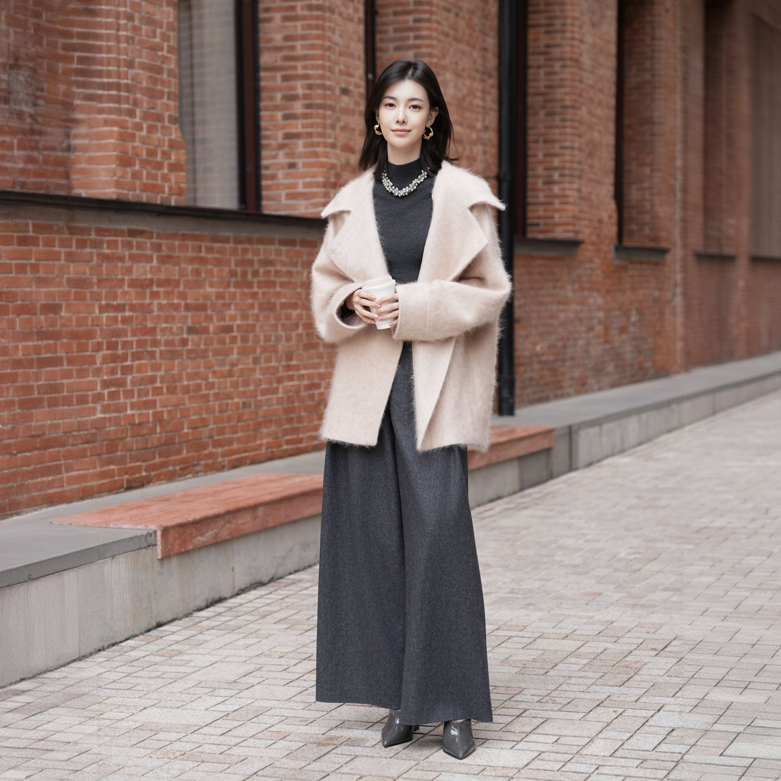 【YOLLA】斜扣纯羊绒大衣