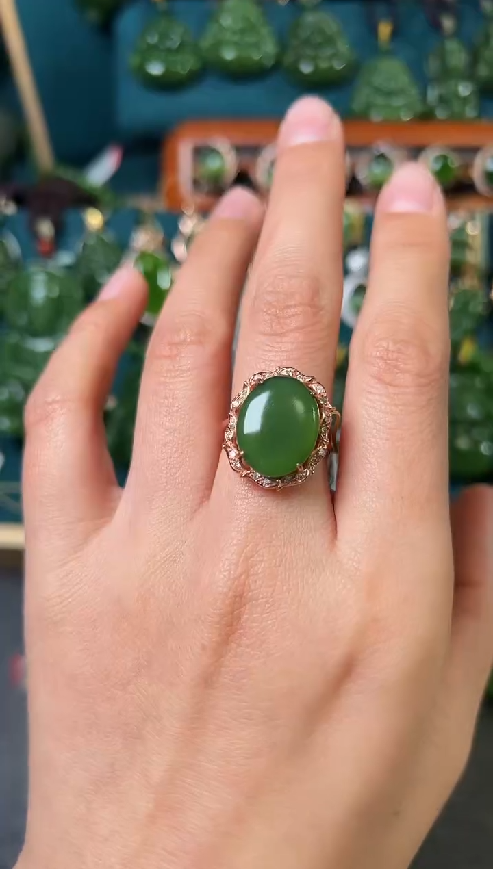 【闪购商品】和田玉（碧玉）戒指银S925镶嵌碧玉