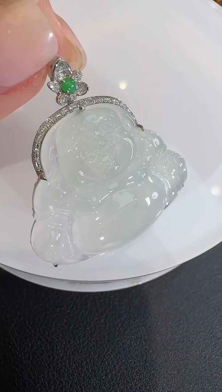 【闪购商品】翡翠吊坠(不含链)18K金镶嵌【源头工厂】钻石镶嵌