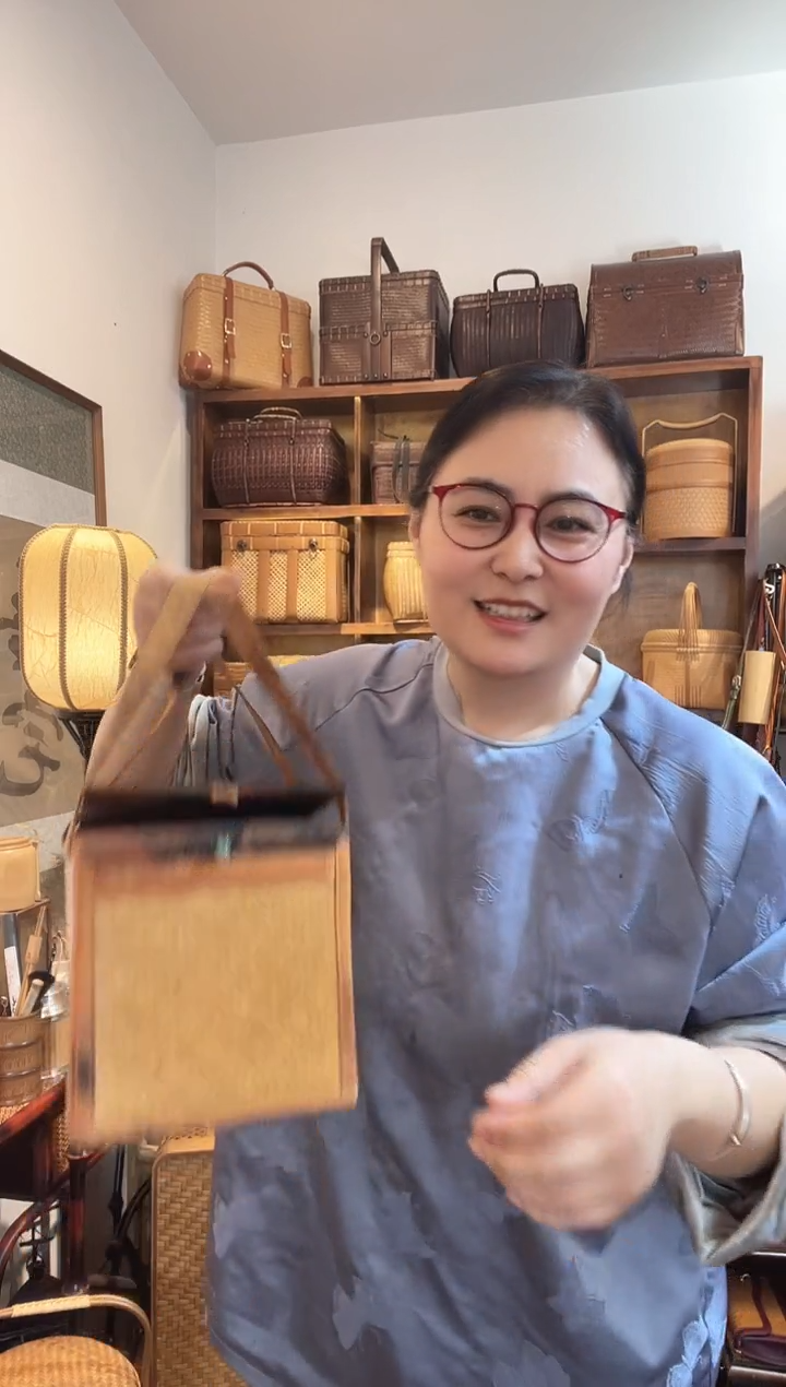 手工竹编香云纱方形茶事包