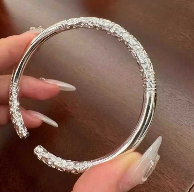 足银手镯 G185金箍棒手镯开口镯