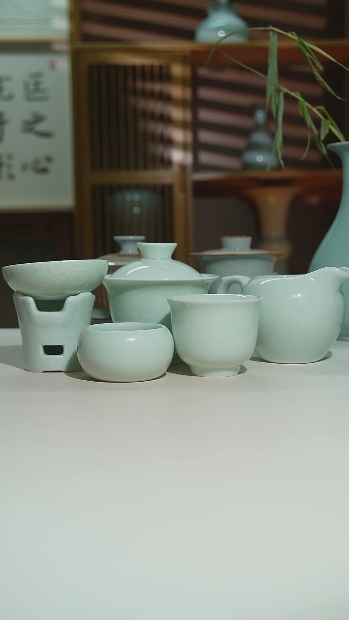 杯玉青玉兰盖碗十件套一级
