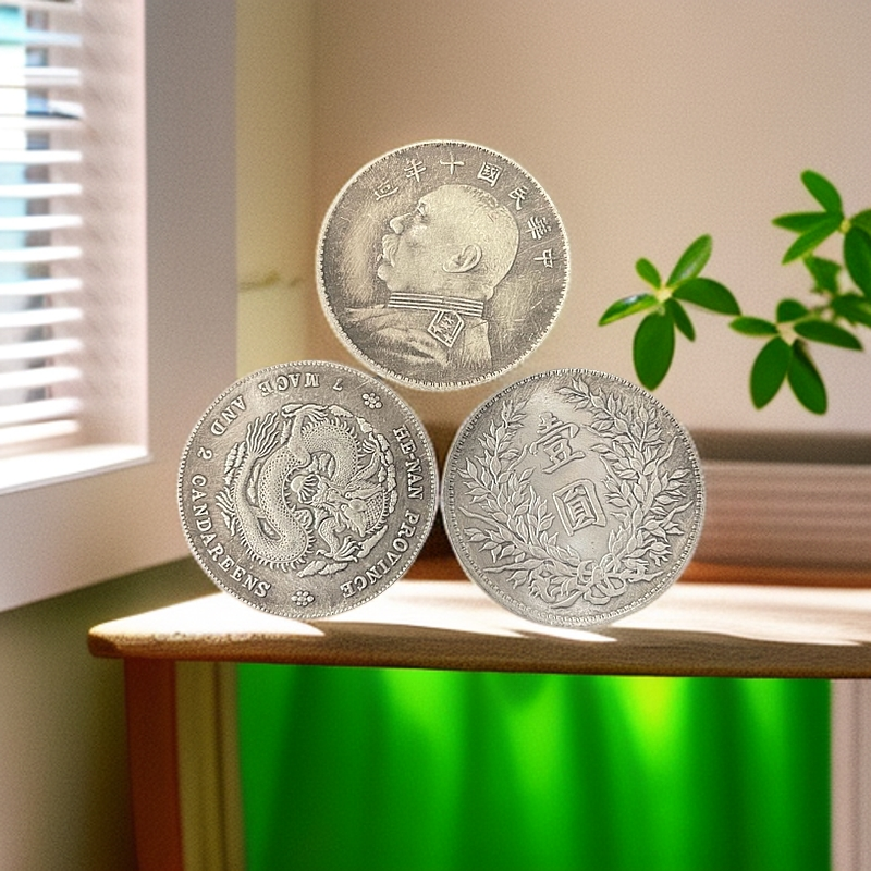 复古龙洋大头桌面摆件3枚随机发