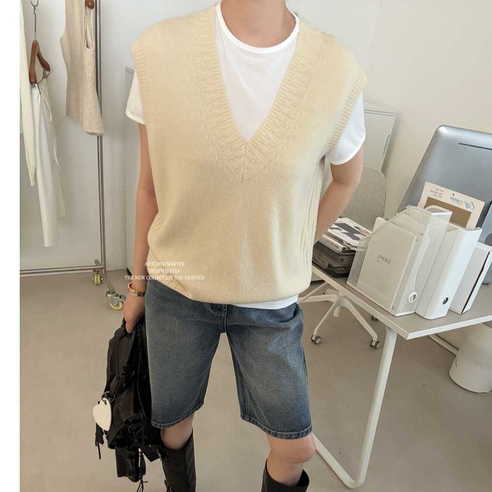 林宝宝v领休闲上衣马夹百搭宽松型针织无袖马甲10225