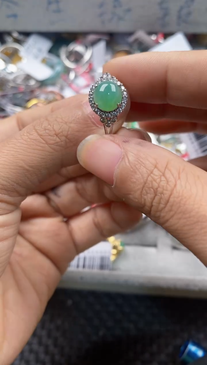 银S925镶嵌戒指翡翠777----2
