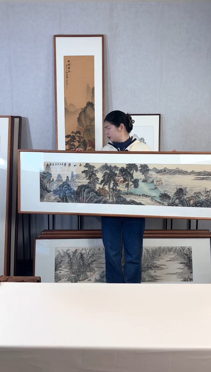 【闪购商品】国画手绘*松山胜景*52*172cm实木框