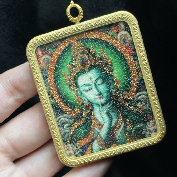 【曹美丽精选】H40837-唐卡吊坠（绿度母）-48×58mm