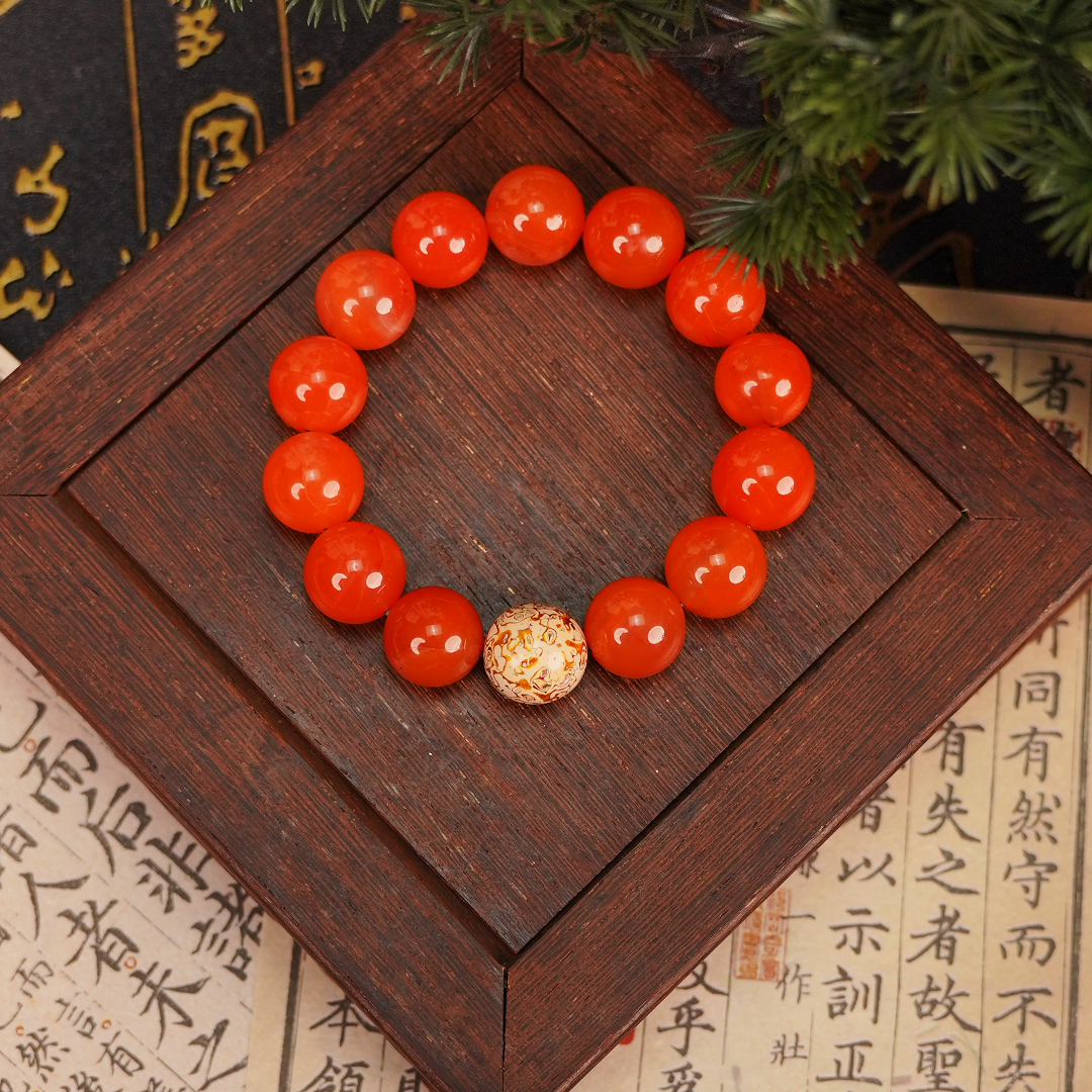 SNH10061福利款 南红 玛瑙 冰飘系列 圆珠手串非遗大漆珠15-16mm