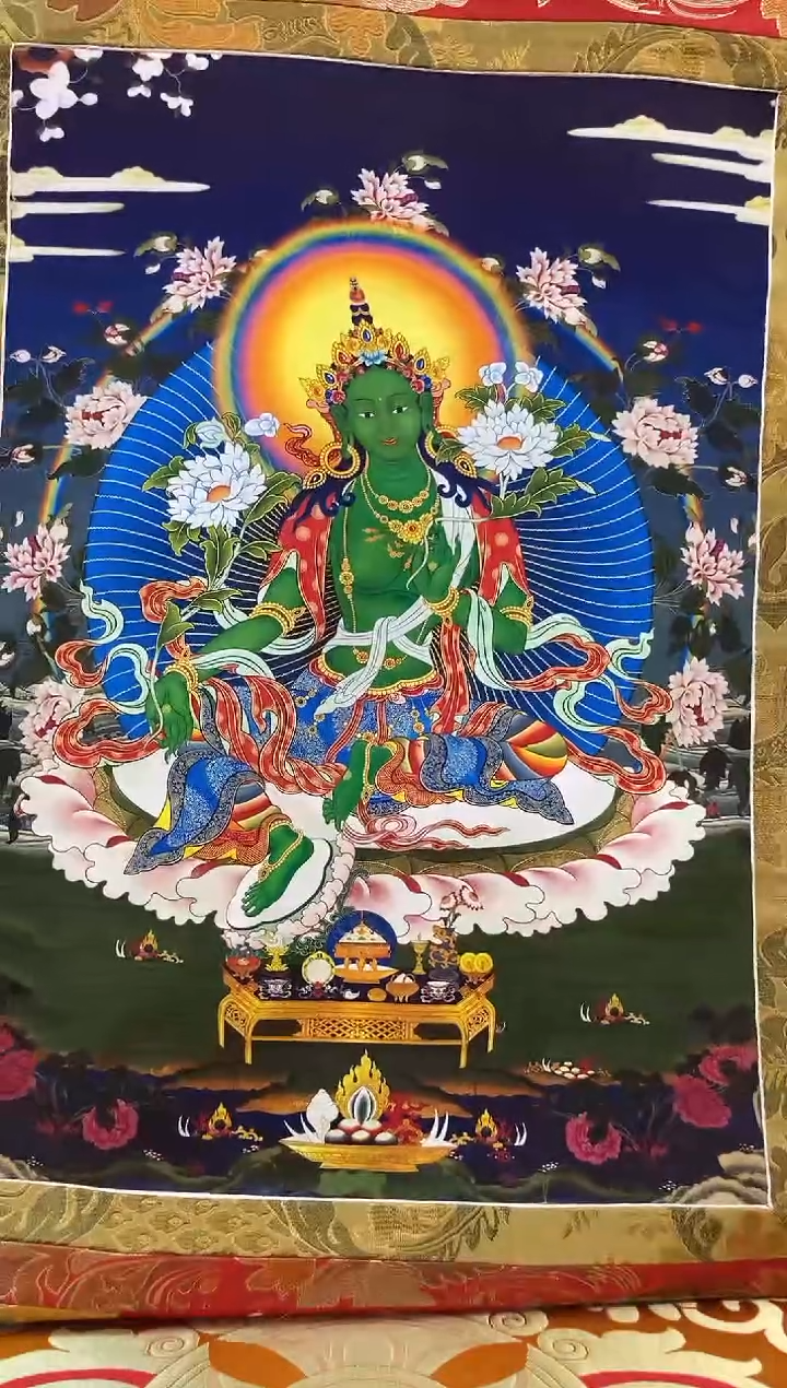 【闪购商品】卷轴画矿物质喷绘   绿度母1.3m金色龙布