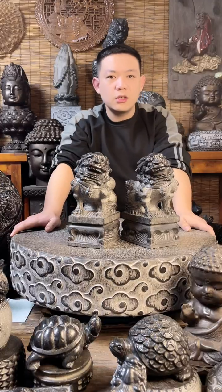 【闪购商品】23案头狮子一对天然青石雕刻