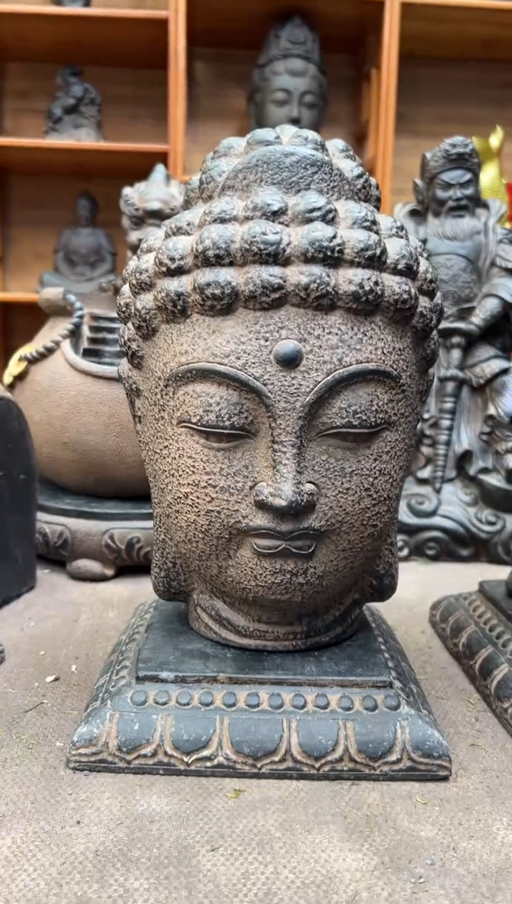 陶土大佛头+莲花底座