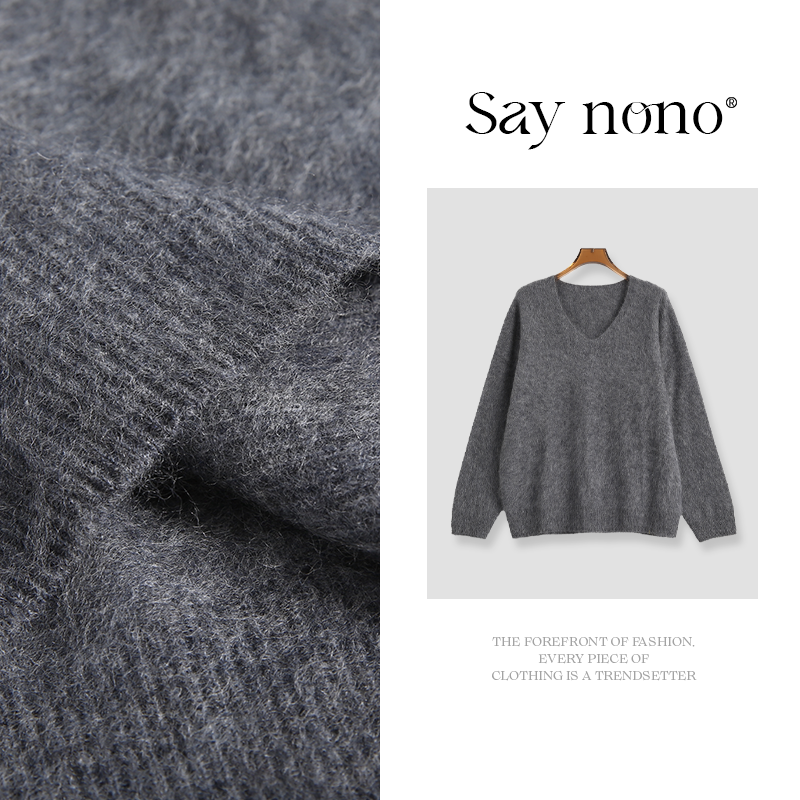 懒猫nono│Saynono 2简约纯色v领羊毛羊绒拉毛针织衫/HZ672