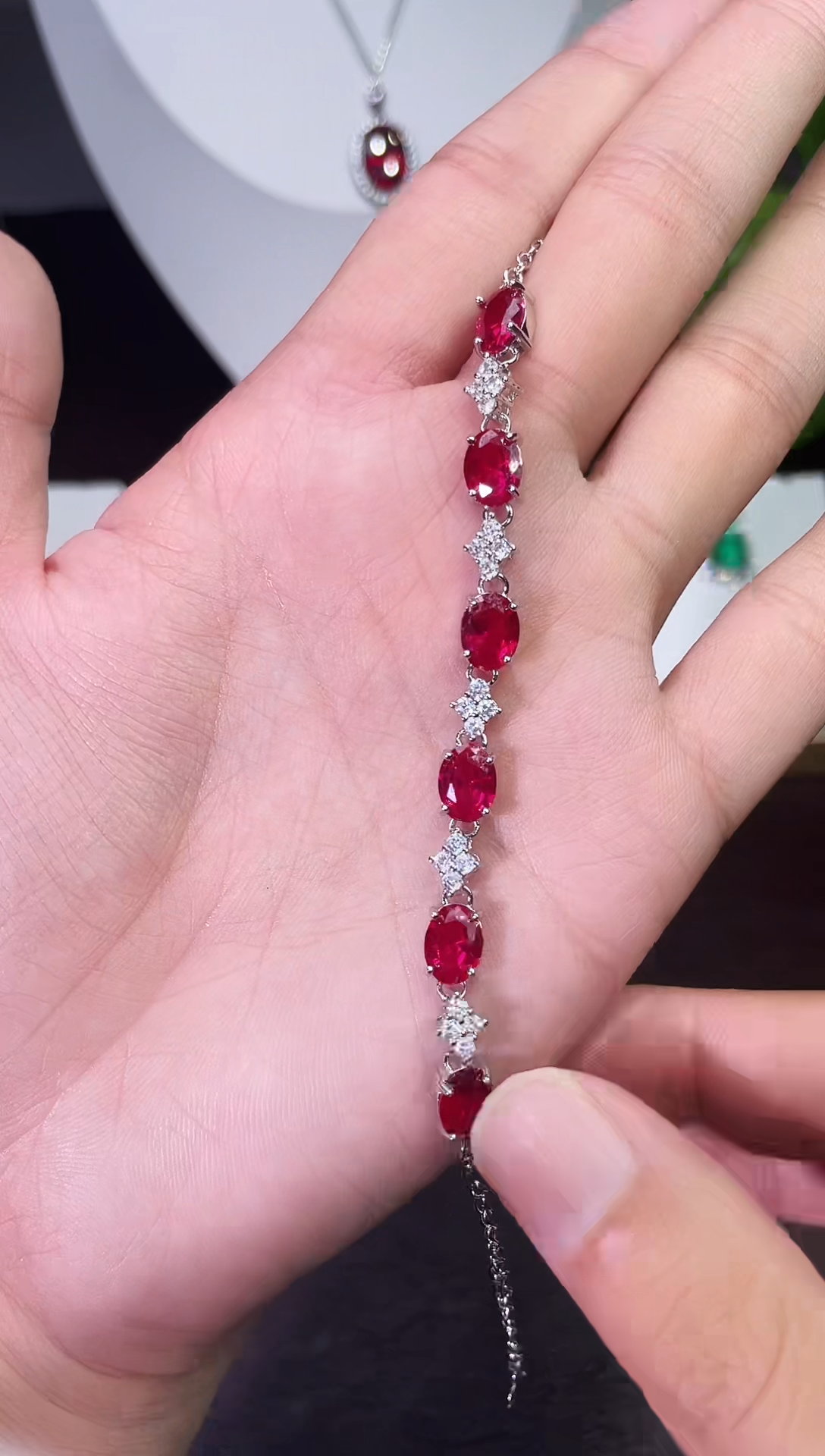 合金合成钻石红宝手链