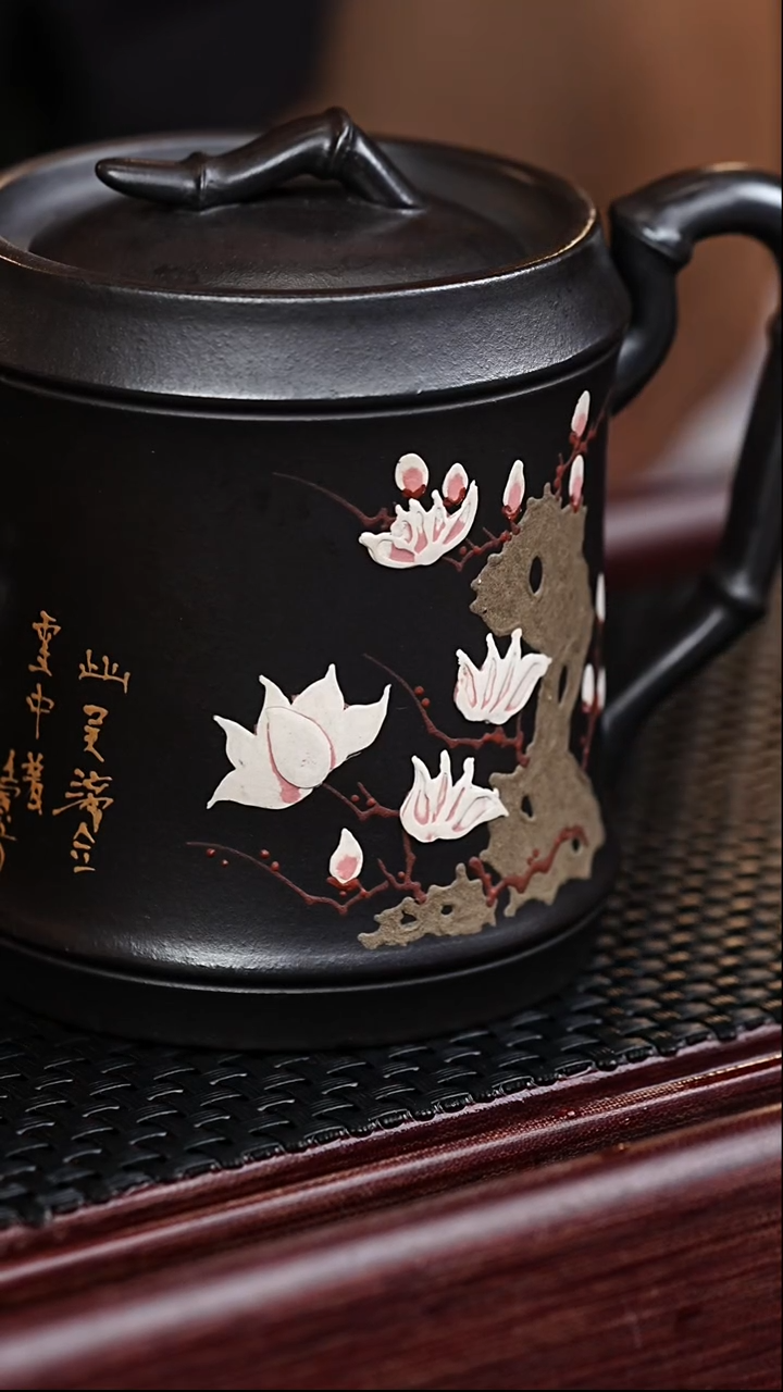 茶壶紫砂宜兴原矿紫砂作品  竹节石黄