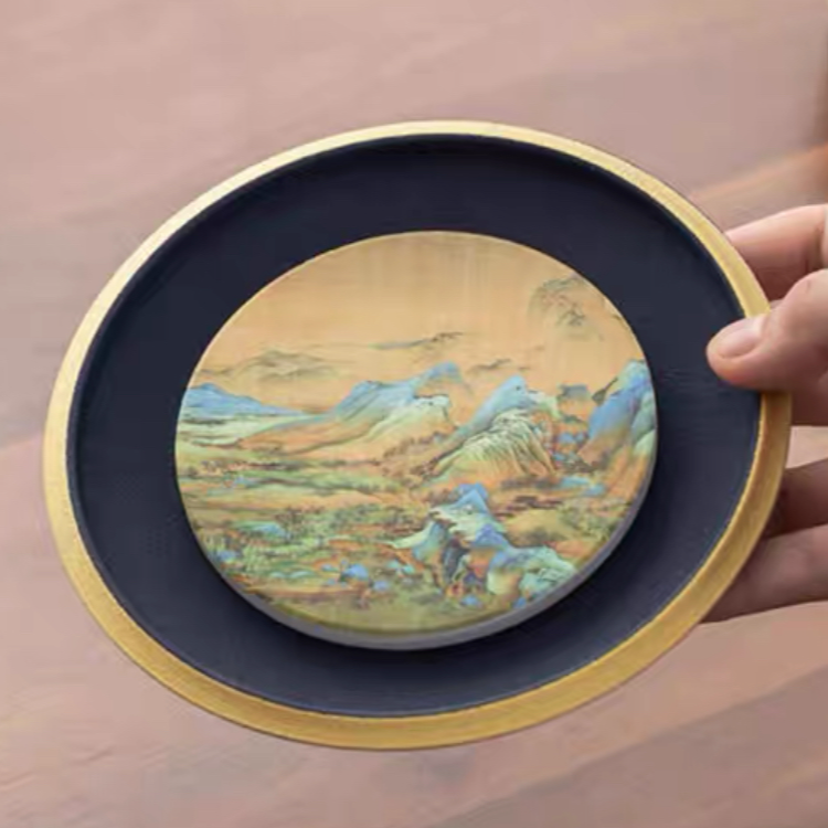 金千里江山壶承茶盘H62