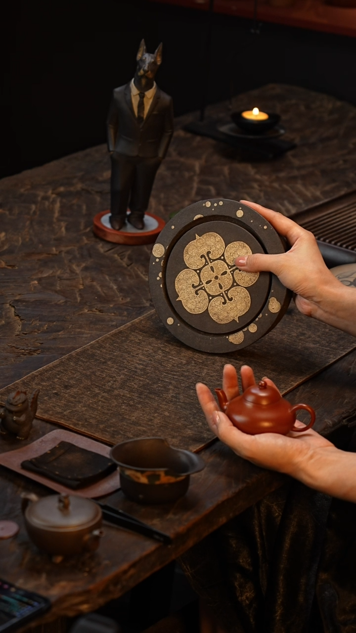 三川堂紫砂柿蒂壶承