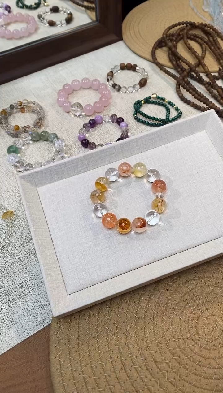 合金手链水晶《晨晓》锦鲤胶花蓝晶沉香设计手串13-14mm多样性发一